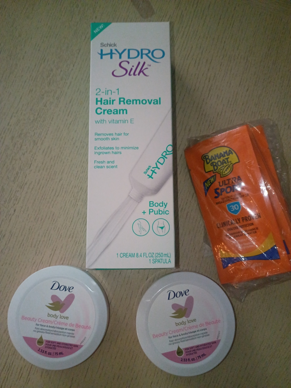 Schick Hydro Silk 2-in-1 Hair Removal Cream - White And 2 Dove Body Cream Sunscr